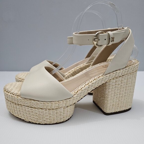 NEW Sam Edelman Immie Sandal Womens 10 Chunky Platform Block Heel Cream Leather - Picture 13 of 13